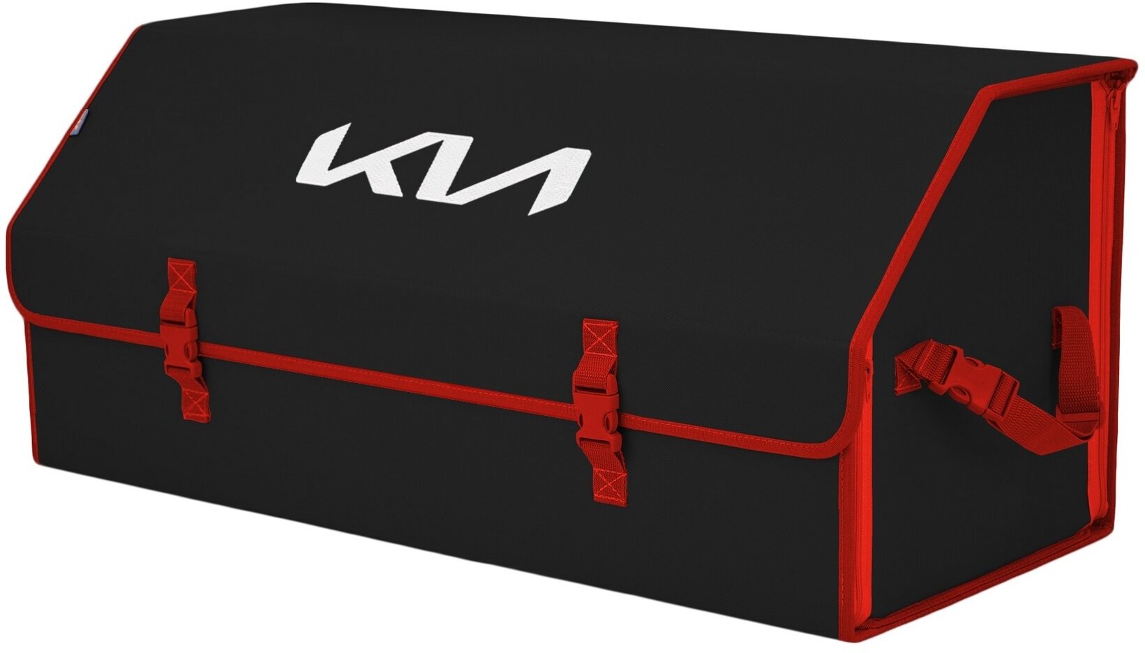 Органайзер-саквояж в багажник "Союз" (размер XXL). Цвет: черный с красной окантовкой и вышивкой KIA (КИА).