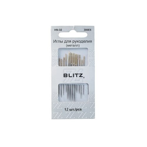 Иглы для шитья ручные BLITZ HN-32 300Е5 для рукоделия в блистере 12 шт. никель