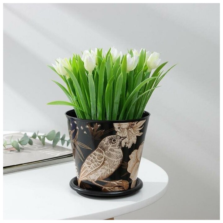 фото Горшок для цветов Доляна «Голди», 800 мл, цвет чёрный