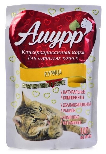 Амурр консерв. 100гр для кошек кус-ки в соусе Курица 124 (26 шт)