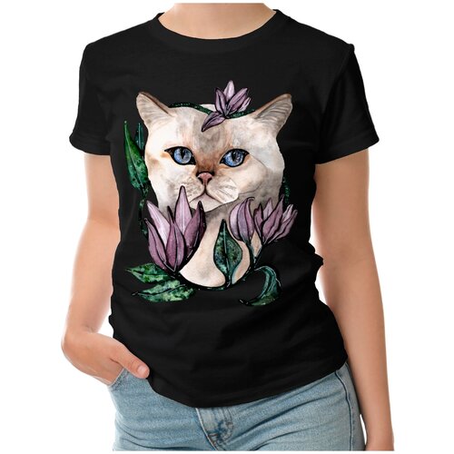 Женская футболка «Дьявольский кот» (S, темно-синий)