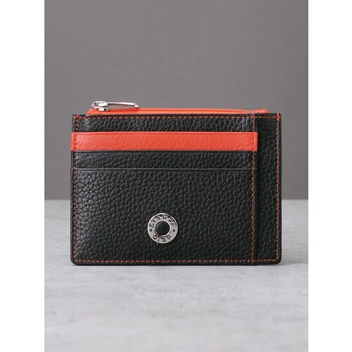 фото Кредитница stampa brio, натуральная кожа, 6 карманов для карт, черный, оранжевый