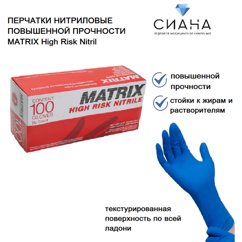 Перчатки одноразовые нитриловые повышенной прочности MATRIX High Risk Nitril M (50 пар)