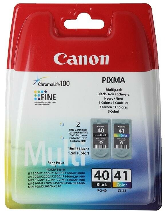 Набор картриджей Canon PG-40/CL-41 для PIXMA MP450/MP170/MP150/iP2200/iP1600/iP6220D/iP6210D/iP22 черный и цветной 330/310 страниц