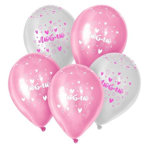 фото Шар латексный 12""люблю", пастель, набор 25 шт., цвет розовый, белый sempertex