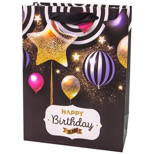 фото Пакет подарочный, с днем рождения! (стильный праздник), черный, 24*18*9 см, 1 шт. дон баллон