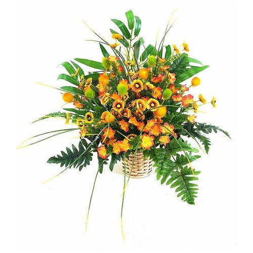 Искусственные полевые цветы в плетенной вазе / Искусственные растения для декора / декор для дома