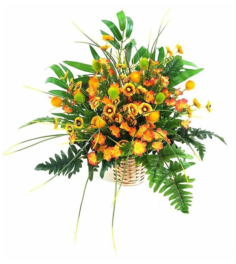 Искусственные полевые цветы в плетенной вазе / Искусственные растения для декора / декор для дома