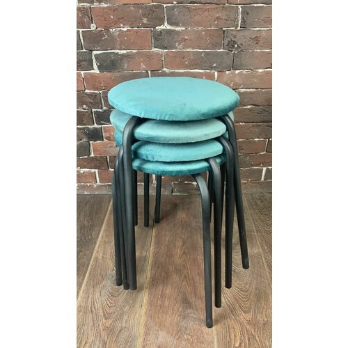 Табуретка, табурет для кухни. Велюр Бирюзовый 4 шт Круглый