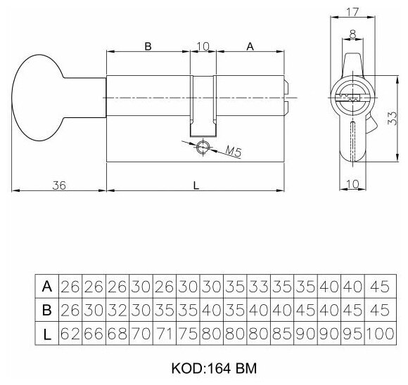 Kale Kilit Цилиндровый механизм с вертушкой 164 BM/80 (30+10+40) mm латунь 5 кл. - фотография № 5