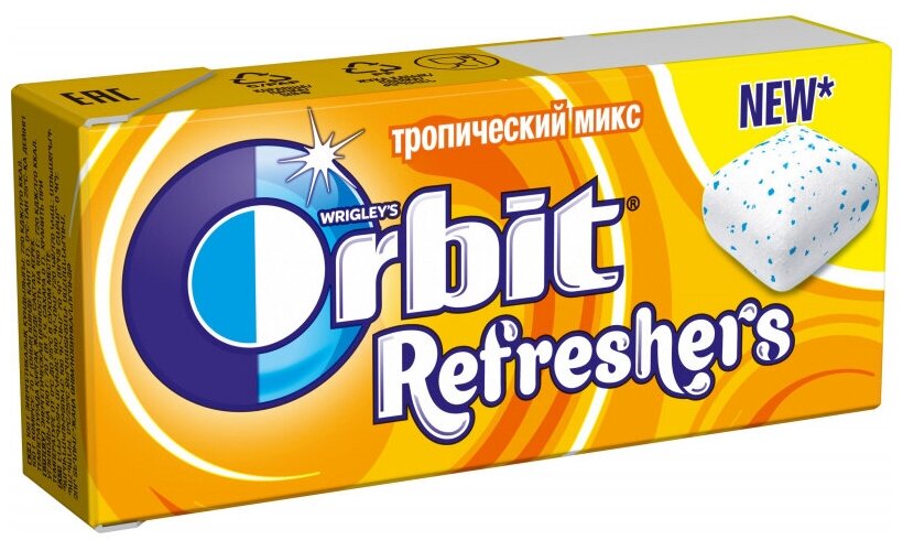 Жевательная резинка Orbit Refreshers тропический вкус, без сахара, 16г - фотография № 1
