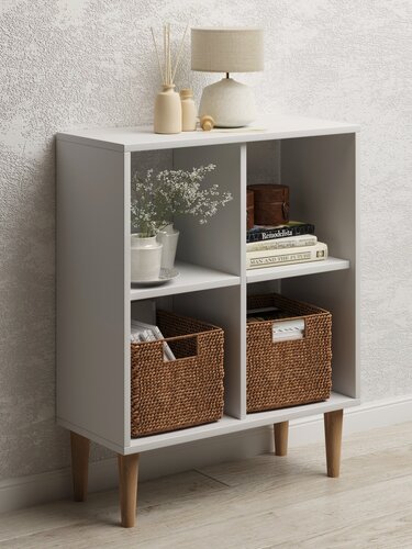 Изображение товара Стеллаж 4 секции MONOFIX одос напольный деревянный на ножках, ЛДСП белый