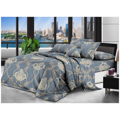 фото Комплект постельного белья "благородный вензель", 1,5-спальный, полисатин (цвет: серый) ricotio