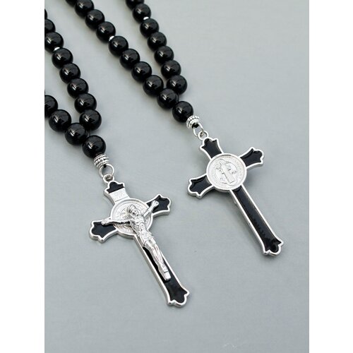 Четки Крест с распятием, бусы Агат / черный