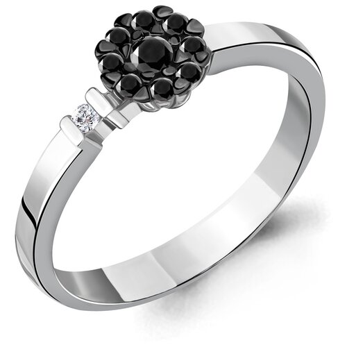 фото Кольцо из белого золота aquamarine 963661ч с бриллиантом и чёрным бриллиантом diamant-online