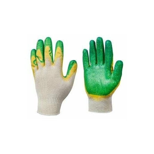 Рабочие трикотажные перчатки с двойным латексным покрытием ( 10 пар) перчатки обливные жёлто зелёные 2 облива утепленные 10 пар