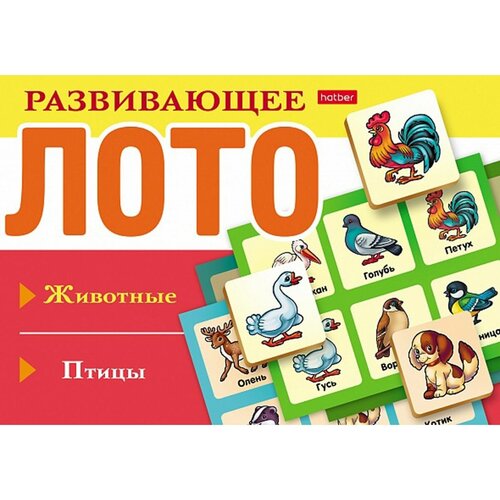 фото Игра настольная лото животные, птицы картон hatber 8рл_28908 - 1 шт.