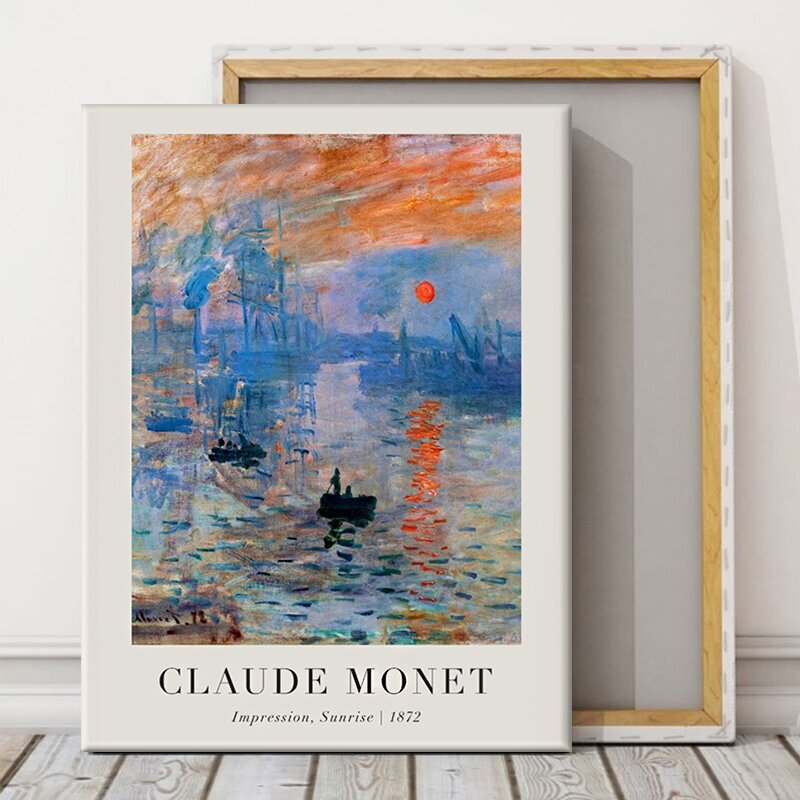 Картина на холсте 50х70 см "Клод Моне впечатление, восходящее солнце репродукция", Большая картина для интерьера на стену, на подрамнике