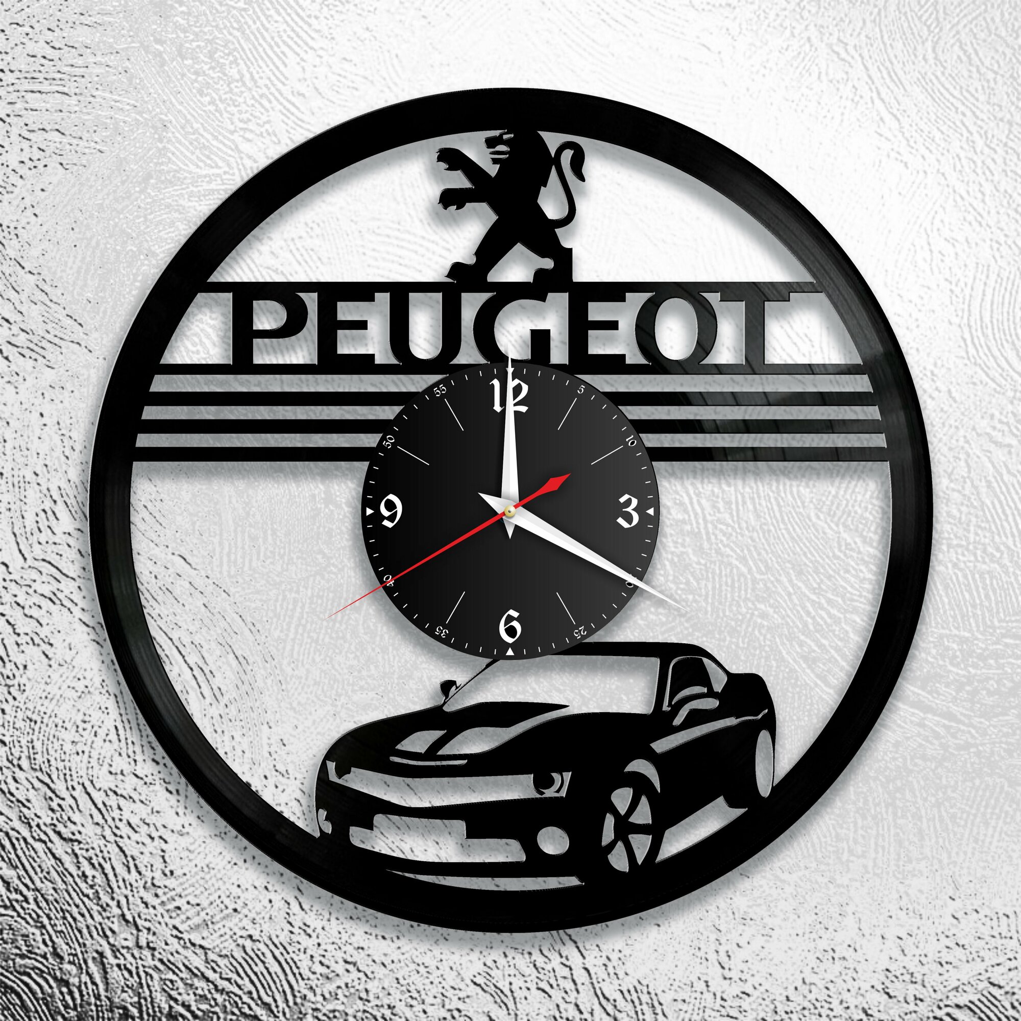 Настенные часы из виниловой пластинки с изображением Peugeot