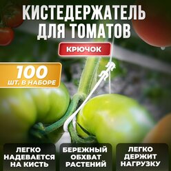 Кистедержатель с крючком, белый, 100шт / Держатель для томатов и огурцов / Клипсы для рассады, поддержка для растений