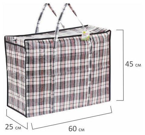 Любаша Сумка-баул хозяйственная, полипропилен, 60x45x25 см, 68 литров, черно-красная, 150 г/м2, . - фотография № 6