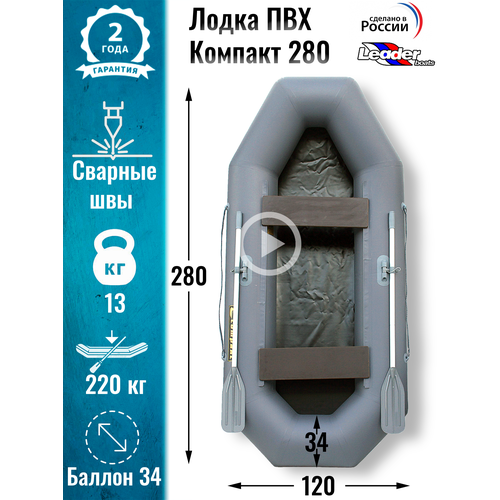 Leader boats/Надувная лодка ПВХ Компакт 280 натяжное дно (серая) leader boats надувная лодка пвх компакт 260 фанерная слань серая