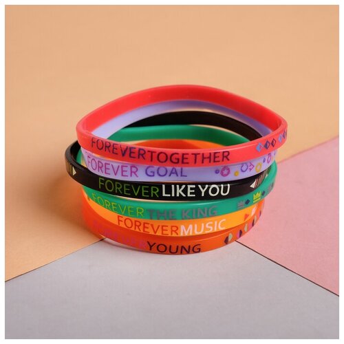 фото Силиконовый браслет forever young, набор 6 шт, цветной, d=5,5см queen fair