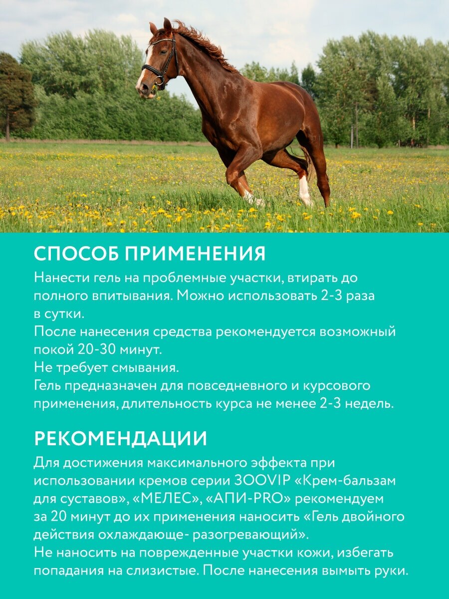 Гель VEDA ЗooVIP для лошадей охлаждающе-разогревающий, 500 мл, 500 г, 1уп.