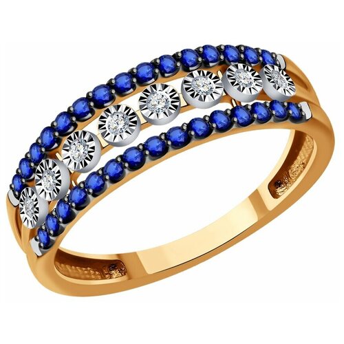 Кольцо Diamant комбинированное золото, 585 проба, сапфир, бриллиант, размер 18