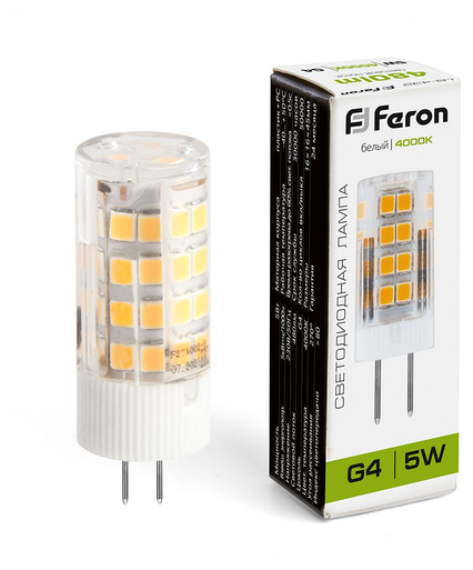 Лампа светодиодная LED 5вт 230в G4 белый капсульная 25861 FERON