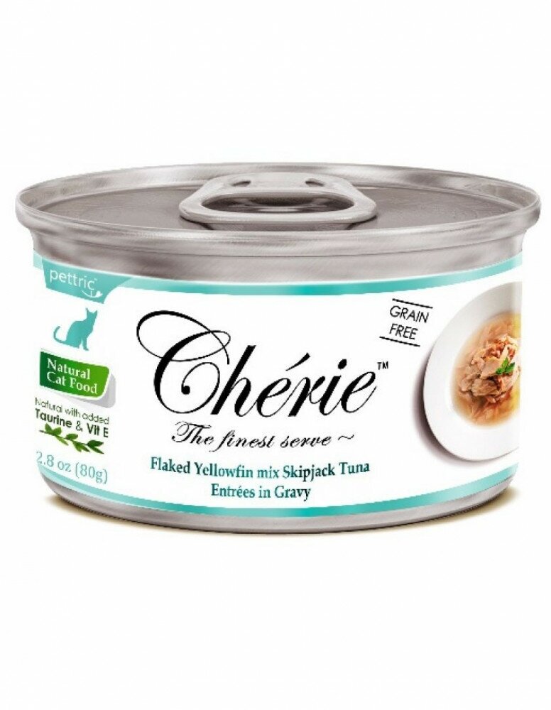 Влажный корм для кошек Pettric Cherie Signature Gravy, смесь желтоперого и полосатого тунца, 80 г, 1 шт. - фотография № 1