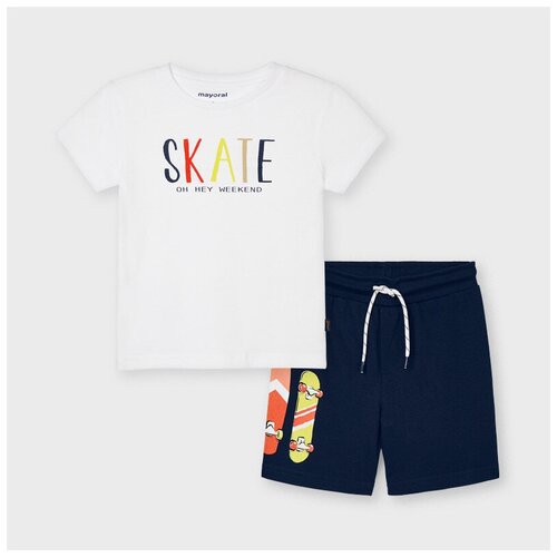 фото Комплект: футболка, шорты mayoral 3643/48 для мальчика, цвет белый, размер 104