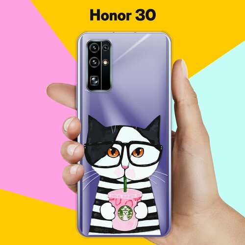 Силиконовый чехол Кот в очках на Honor 30