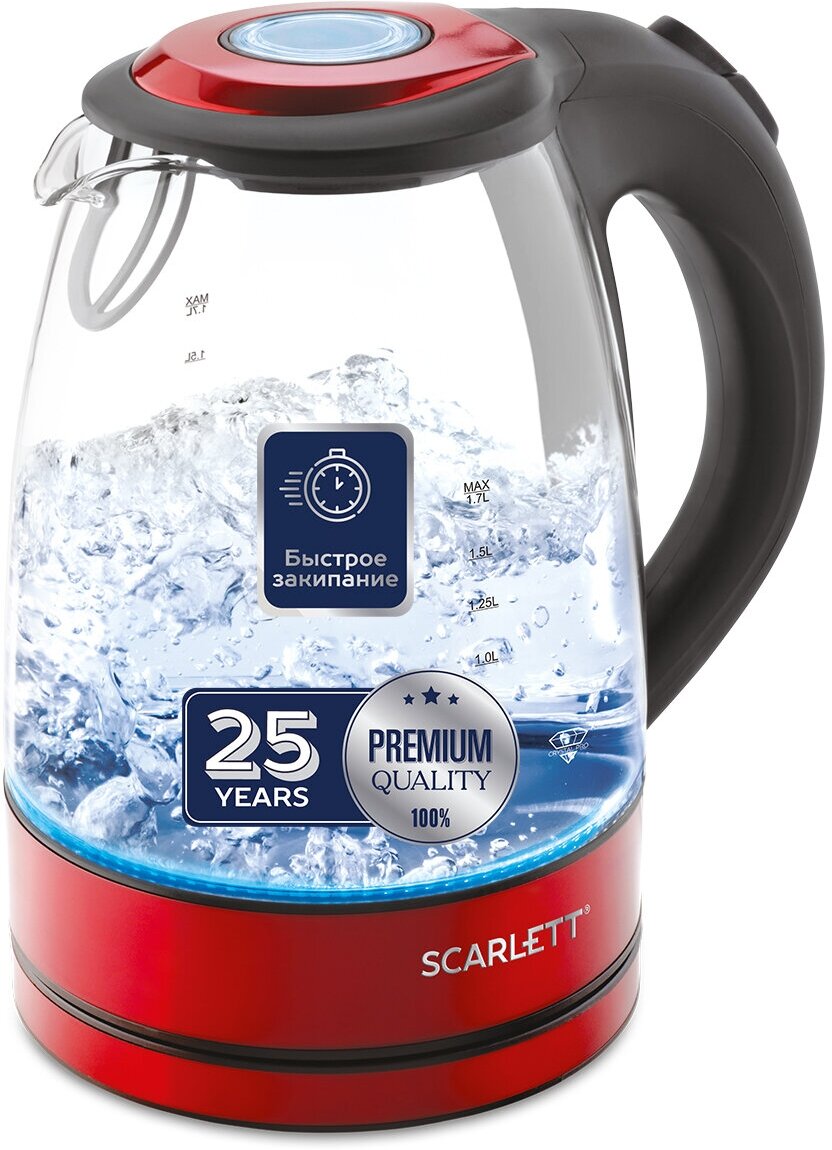 Чайник электрический Scarlett SC-EK27G99, 2200Вт, красный