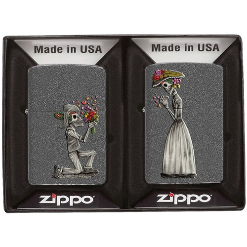 Оригинальный подарочный набор ZIPPO 28987: две бензиновые зажигалки ZIPPO с покрытием Iron Stone™ - Влюбленные зомби
