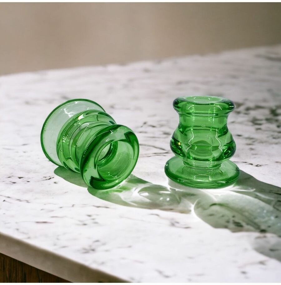 Подсвечник стеклянный зеленый для 1 свечи 5,5 см набор 2 шт - фотография № 3