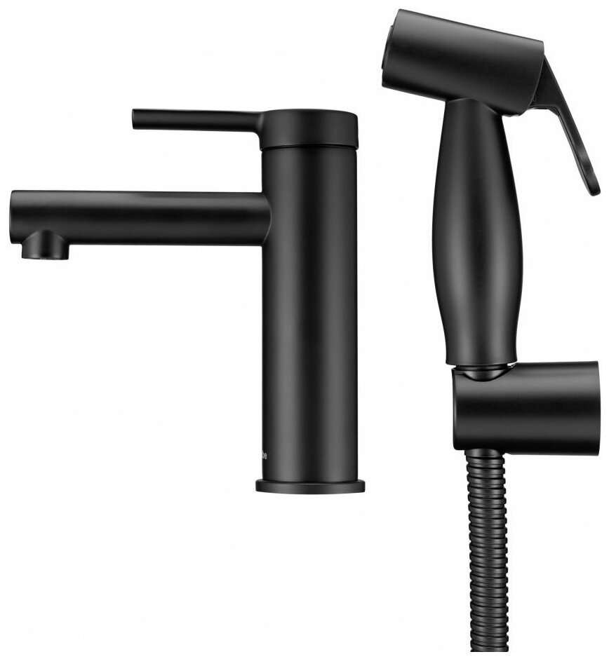 Смеситель для раковины с гигиеническим душем, в скандинавском стиле, цвет: черный Swedbe Diana 1060B - фотография № 3