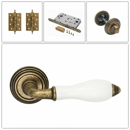 Комплект ручек для дверей Adden Bau PORCELLANA_V214_AGED_BRONZE_MAGWC_CL, состаренная бронза (ручка+завертка WC+магнитный замок+2 универсальные петли)