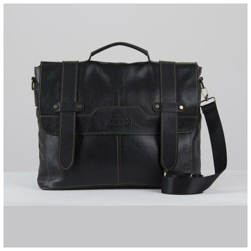 фото Портфель мужской, отдел на клапане, наружный карман, длинный ремень, цвет черный xl zolo