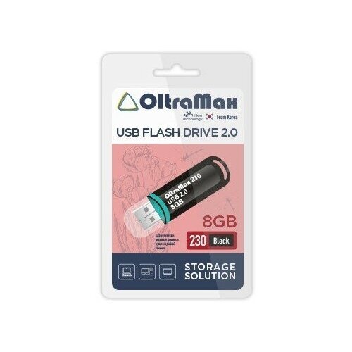 Флеш-накопитель 8Gb OltraMax 230, USB 2.0, пластик, чёрный
