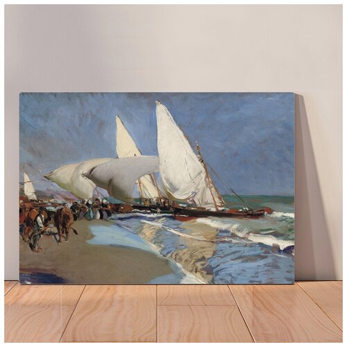 фото Картина лодки хоакин соролья, 30x40 см, картина на холсте на деревянном подрамнике с настенным креплением вау холст