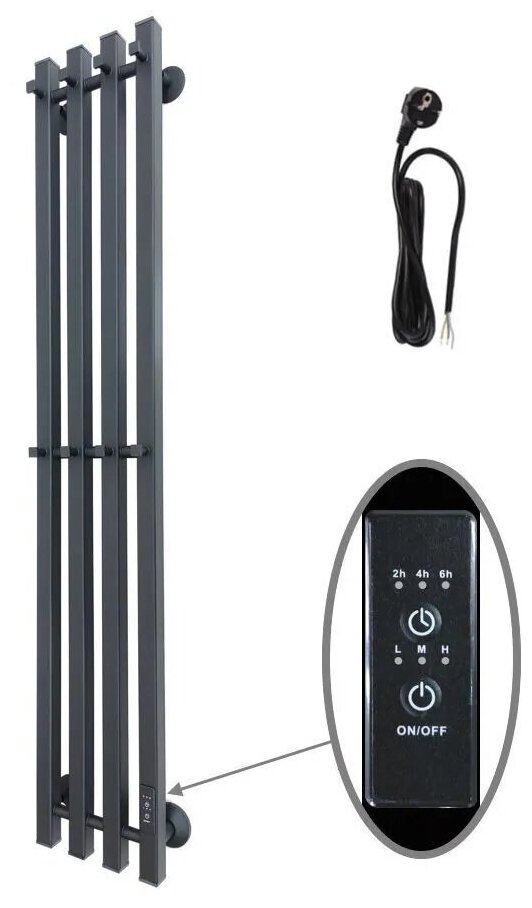 Полотенцесушитель электрический Маргроид профильный 1200мм 180мм правый скрытый монтаж черный матовый форма нестандартная