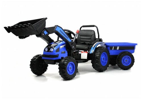 Детский электромобиль RiverToys трактор-погрузчик с прицепом HL395 синий
