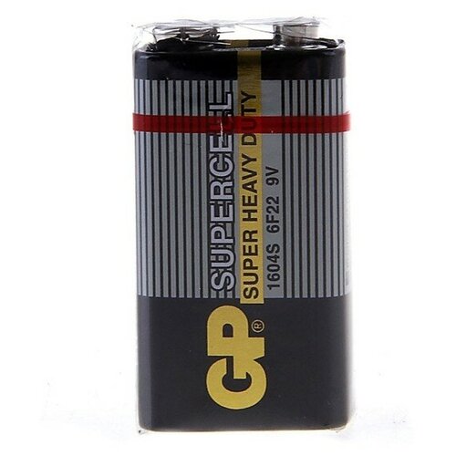 Батарейка солевая GP Supercell Super Heavy Duty, 6F22-1S, 9В, крона, спайка, 1 шт. батарейка gopower c r14 extra heavy duty 1 5v shrink 2 в упаковке 24 шт