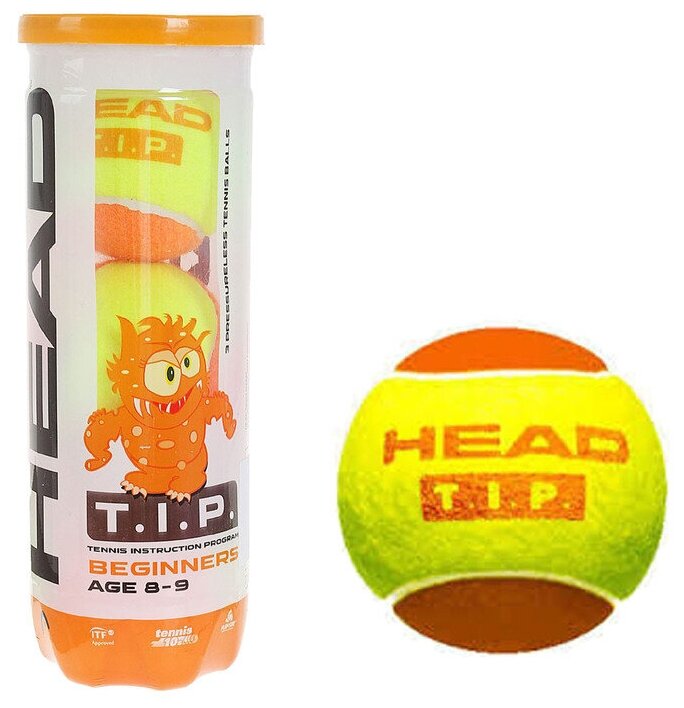 Мяч Head теннисный Head T. I. P Orange (Для детей) 3 Шт - желтый любительский клееный