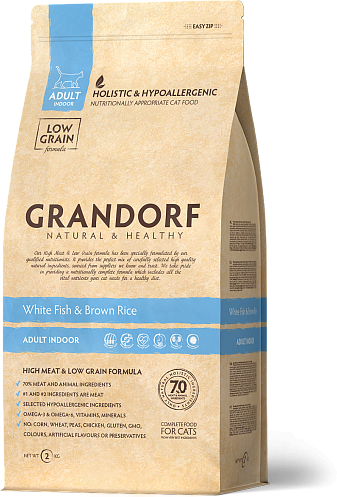 Grandorf White Fish с белой рыбой и индейкой для кошек 2 кг