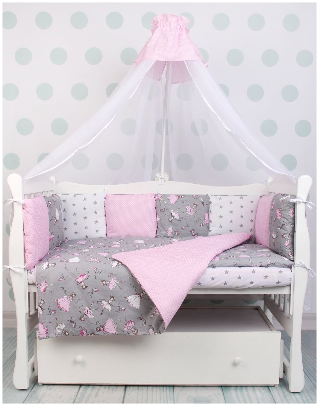 Amarobaby комплект в кроватку Мечта (19 предметов) серый/розовый