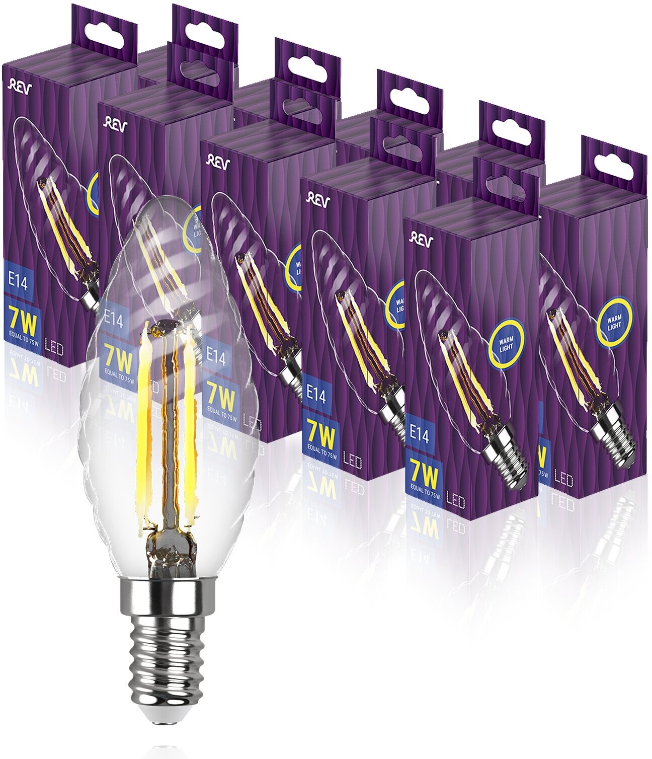 Упаковка светодиодных филаментных ламп 10 шт REV 32431 7, 2700К, Е14, FTC37, 7Вт
