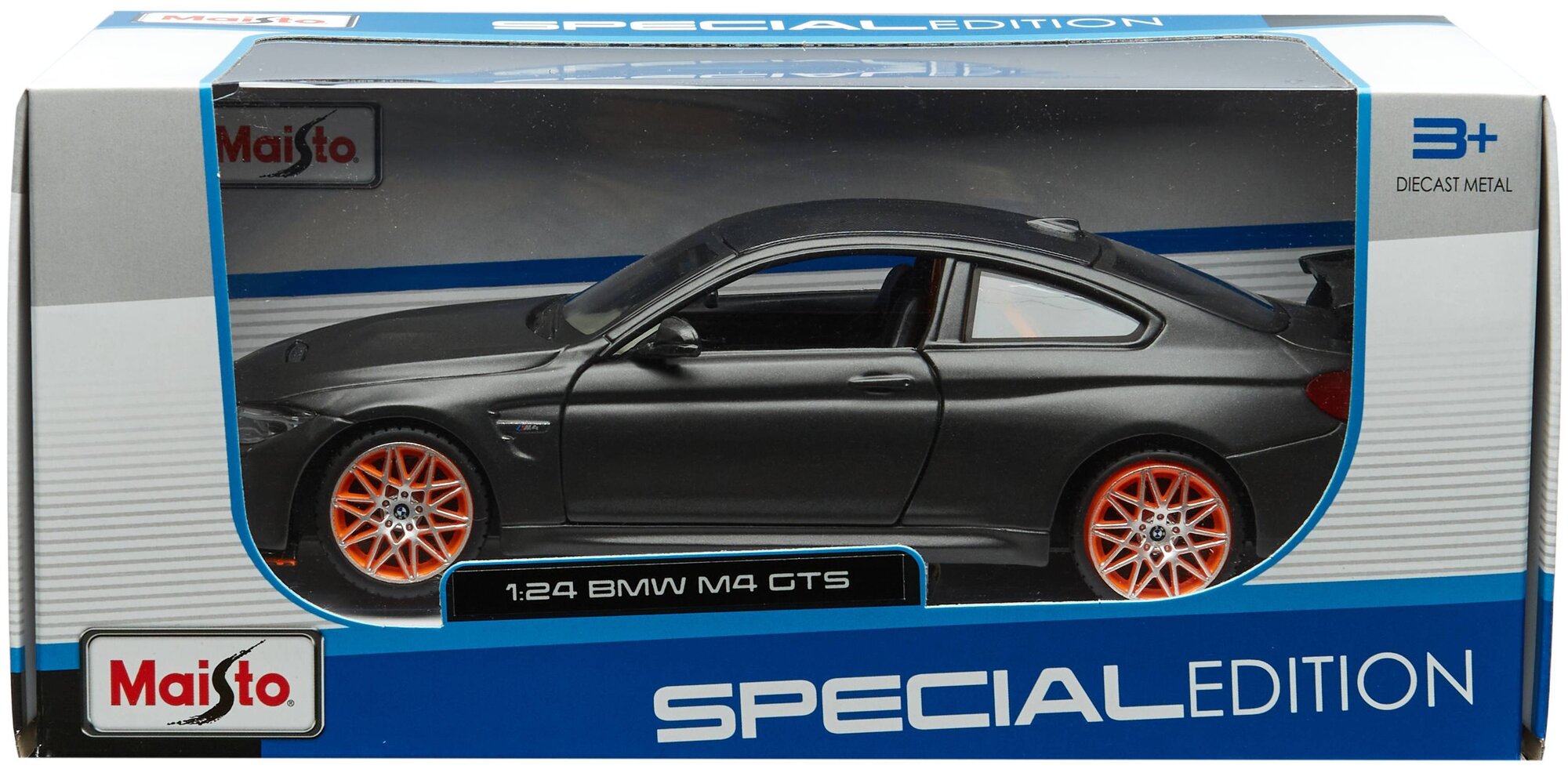 Машинка Maisto 1:24 BMW M4 GTS, черная с оранжевыми дисками - фото №2