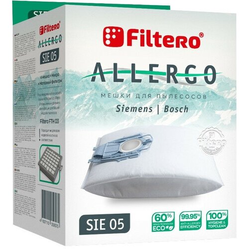 пылесборники filtero fls 01 s bag allergo 4 шт моторный фильтр и микрофильтр Пылесборники FILTERO SIE 05 (4) Allergo для Bosch, Siemens